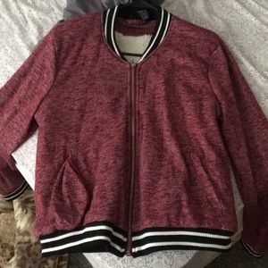 Cute burgundy sports themed jacket with fur